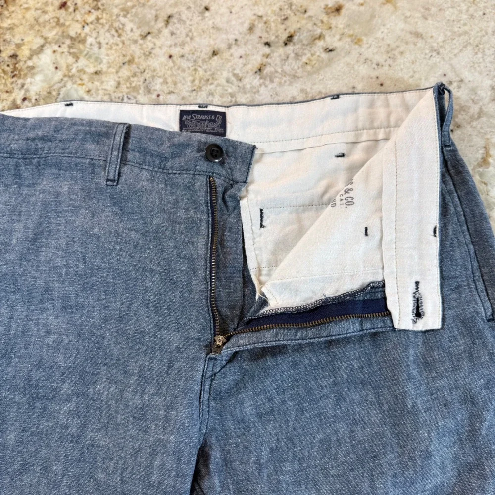 Levi Strauss Mens Blue Linen Cotton Blend Chambray Chino Trousers Pants 34x31